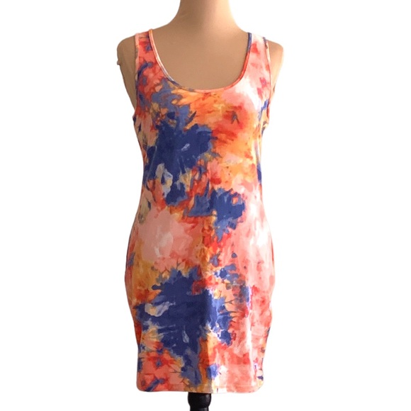 Ambiance Dresses & Skirts - Ambiance Blue Orange Tie Dye Bodycon Tank Dress  Size L